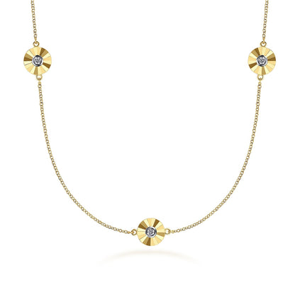 14K White and Yellow Gold Station Necklace with Diamonds