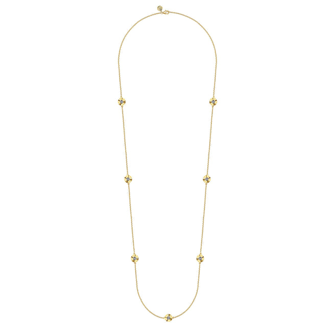 14K White and Yellow Gold Station Necklace with Diamonds