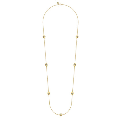 14K White and Yellow Gold Station Necklace with Diamonds