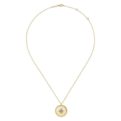 14K Yellow Gold Diamond Medallion Necklace with Diamond Star