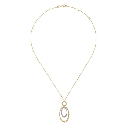 14K White-Yellow Gold Bujukan and Diamond Circle Pendant Necklace