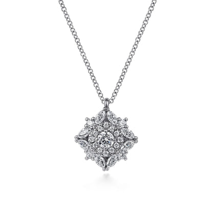 14K White Gold Diamond Pendant Necklace