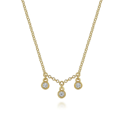 14K Yellow Gold Diamond Drop Pendant Necklace