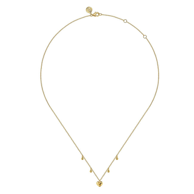 14K Yellow Gold Bujukan Station Necklace with Heart Drop