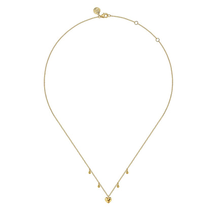 14K Yellow Gold Bujukan Station Necklace with Heart Drop