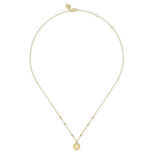 14K Yellow Gold Cross Cutout Pendant Necklace