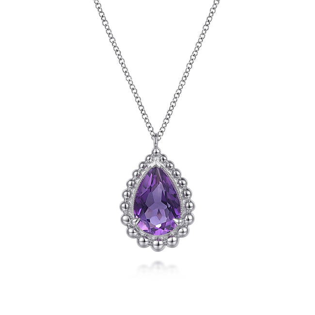 925 Sterling Silver Faceted Amethyst Teardrop Bujukan Necklace