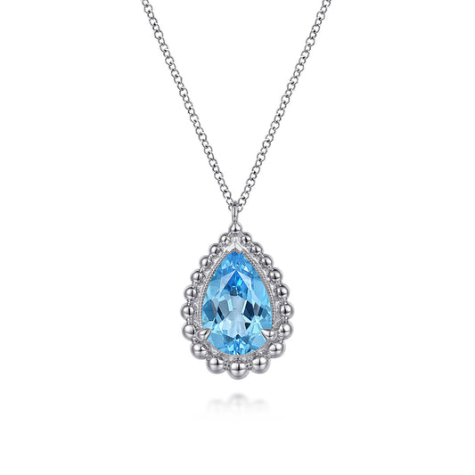 925 Sterling Silver Bujukan Swiss Blue Topaz Teardrop Pendant Necklace
