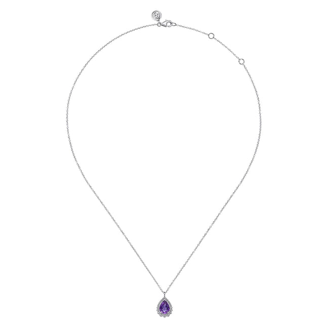 925 Sterling Silver Faceted Amethyst Teardrop Bujukan Necklace