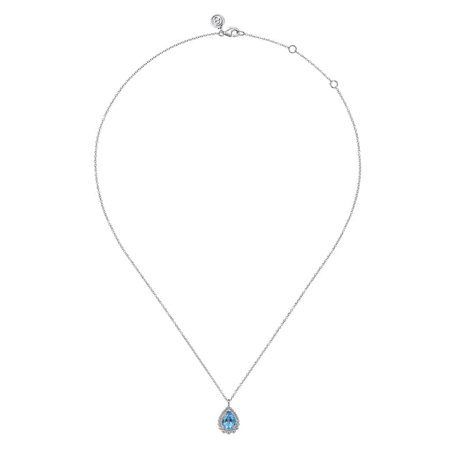 925 Sterling Silver Faceted Swiss Blue Topaz Teardrop Bujukan Necklace