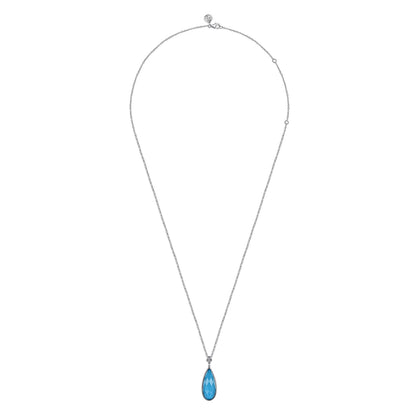 24 inch 925 Sterling Silver Faceted Rock Crystal & Turquoise Doublet Bujukan Teardrop Necklace