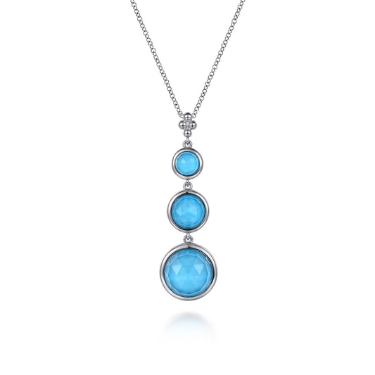 925 Sterling Silver Faceted Rock Crystal And Turquoise Drop Necklace