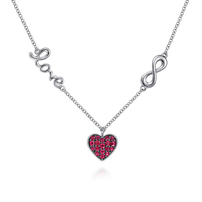 925 Sterling Silver Ruby Heart Love Infinity Necklace