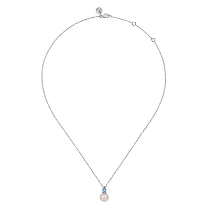 925 Sterling Silver Mother of Pearl and Blue Topaz Pendant Necklace