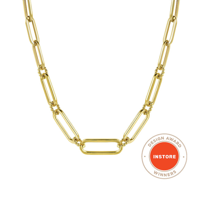 17 inch 14K Yellow Casted Gold Bujukan Ball Link and Hollow Paperclip Link Chain Necklace