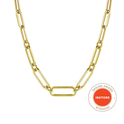 17 inch 14K Yellow Casted Gold Bujukan Ball Link and Hollow Paperclip Link Chain Necklace