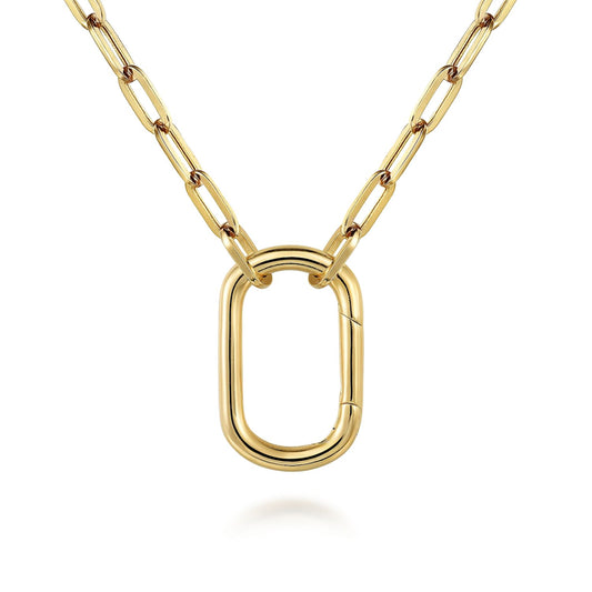 14K Yellow Gold Chain Necklace with Rectangle Drop