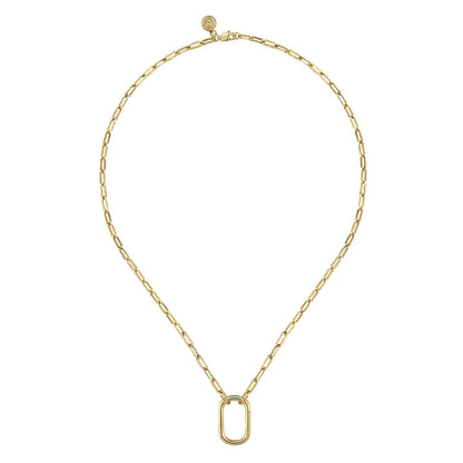 14K Yellow Gold Chain Necklace with Rectangle Drop