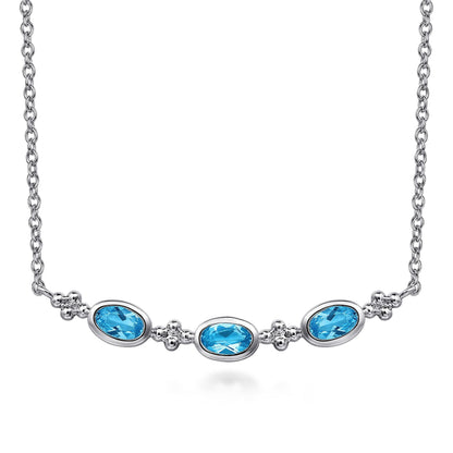 925 Sterling Silver Bujukan Blue Topaz Bar Necklace