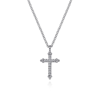 14K White Gold Bujukan Diamond Cross Pendant Necklace