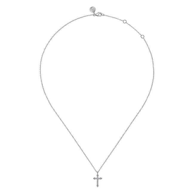 14K White Gold Bujukan Diamond Cross Pendant Necklace