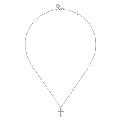 14K White Gold Bujukan Diamond Cross Pendant Necklace