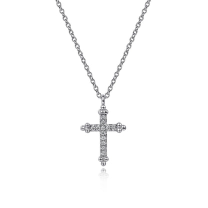 14K White Gold Bujukan Cross Diamond Pendant Necklace