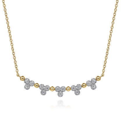 14K Yellow Gold Bujukan Bar Necklace with Diamond Trio Stations