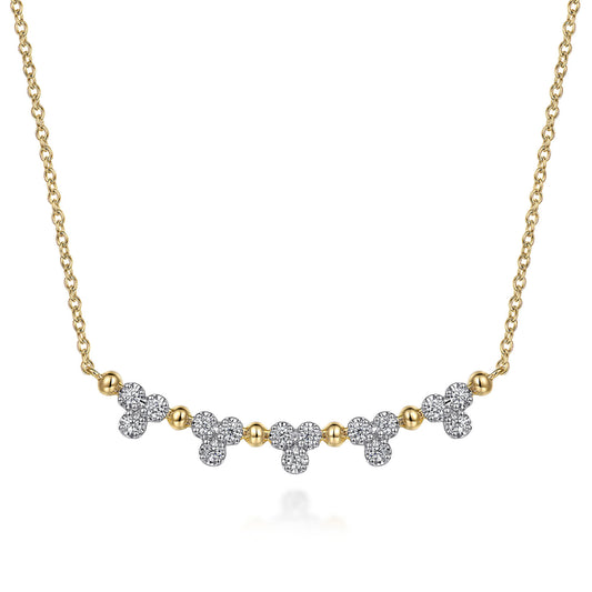 14K Yellow Gold Bujukan Bar Necklace with Diamond Trio Stations