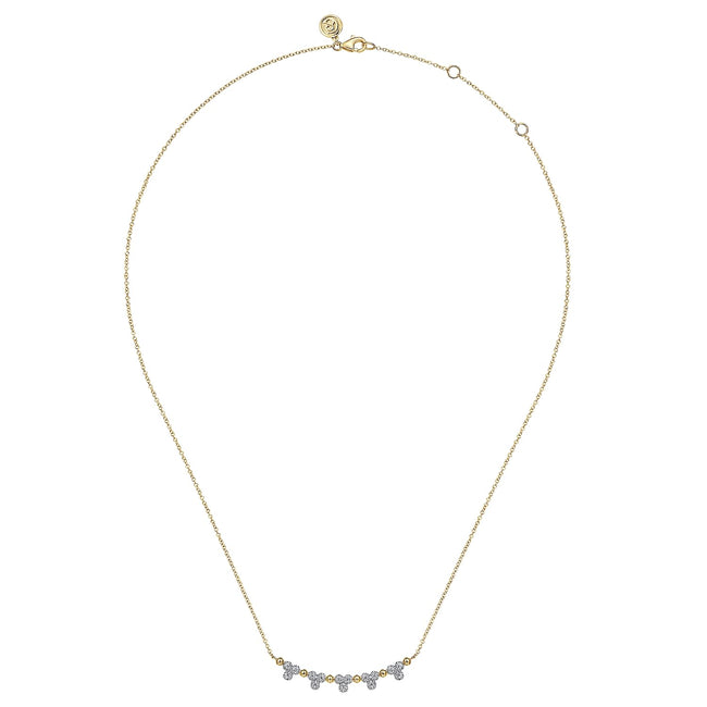14K Yellow Gold Bujukan Bar Necklace with Diamond Trio Stations