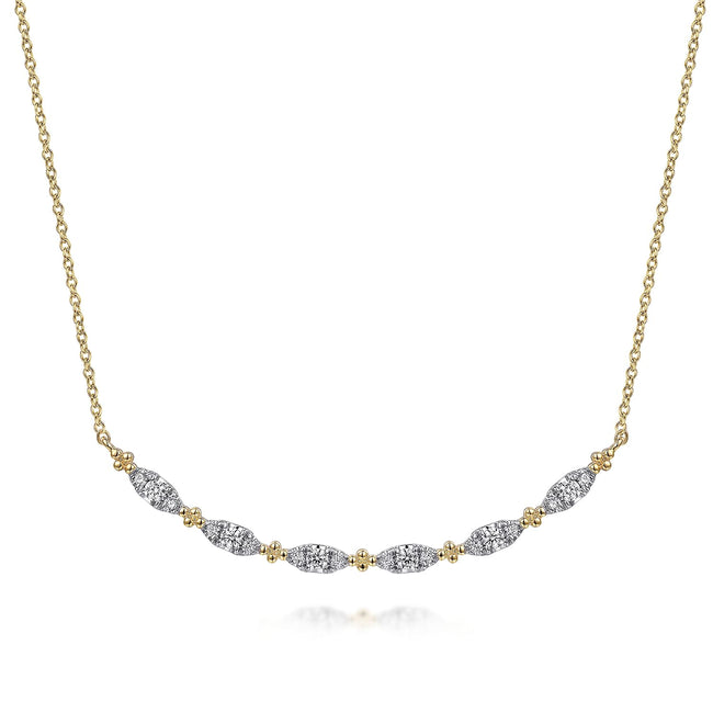 14K Yellow Gold Curved Bujukan Bar Diamond Necklace