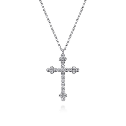 14K White Gold Diamond Cross Pendant Necklace