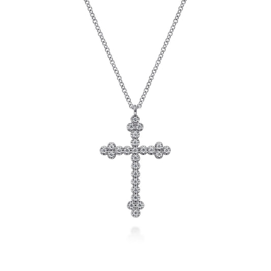 14K White Gold Diamond Cross Pendant Necklace