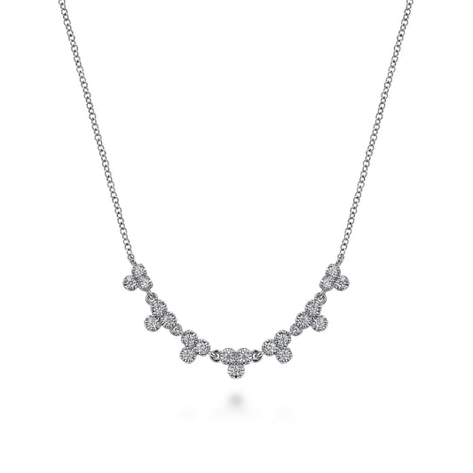14K White Gold Diamond Droplet Link Necklace