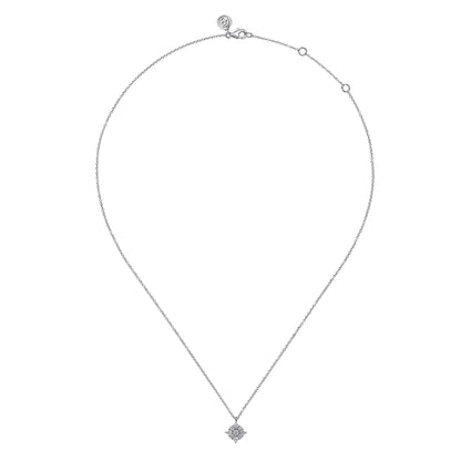 14K White Gold Floral Diamond Pendant Necklace