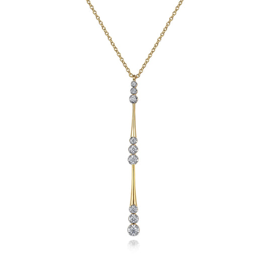 14K Yellow Gold Graduated Diamond Station Drop Y Necklace