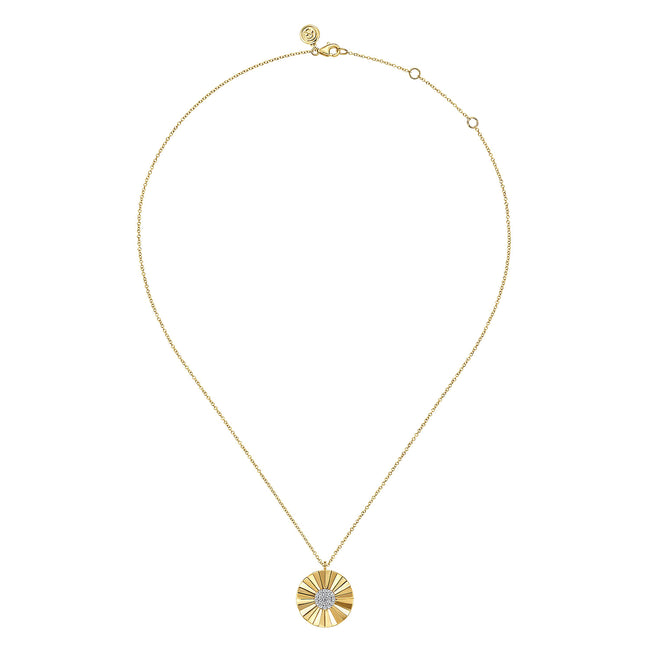 14K White and Yellow Gold Diamond Round Shape Necklace with Diamond Cut Texture