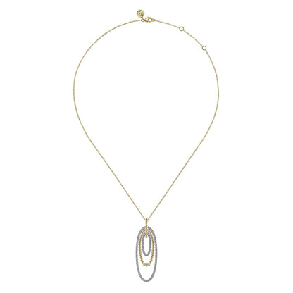 14K White-Yellow Gold Multi Oval Bujukan Diamond Pendant Necklace