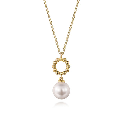 14K Yellow Gold Fresh Water Pearl Bujukan Drop Necklace