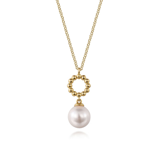 14K Yellow Gold Fresh Water Pearl Bujukan Drop Necklace