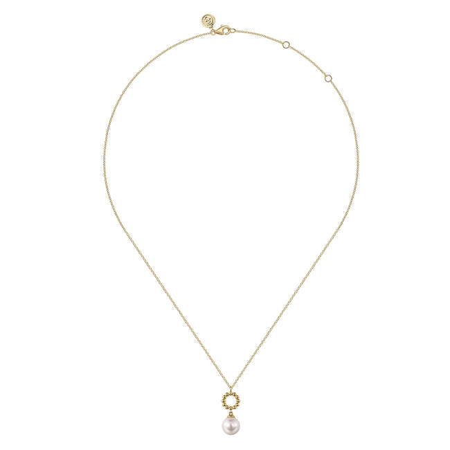 14K Yellow Gold Fresh Water Pearl Bujukan Drop Necklace