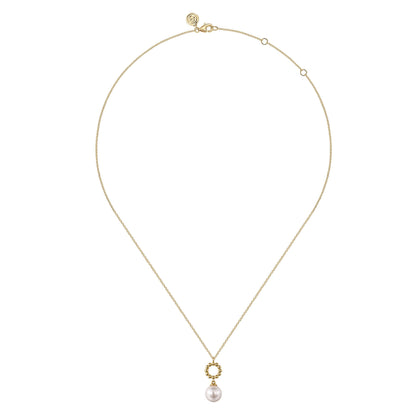 14K Yellow Gold Fresh Water Pearl Bujukan Drop Necklace