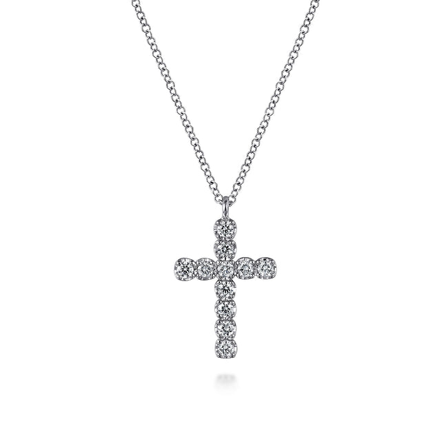 14K White Gold Diamond Cross Pendant Necklace