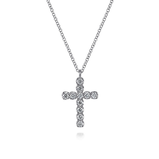14K White Gold Diamond Cross Pendant Necklace