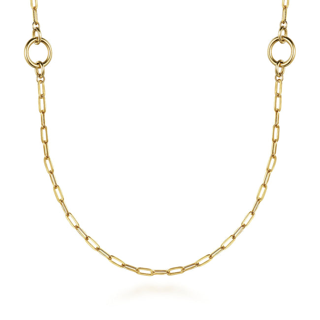 14K Yellow Gold Chain Necklace with Circle Stations