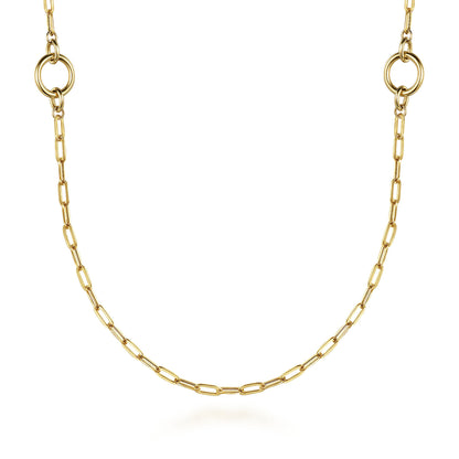 14K Yellow Gold Chain Necklace with Circle Stations