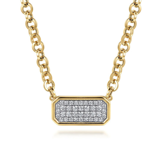 14K Yellow Gold Hollow Tube Link Diamond Necklace