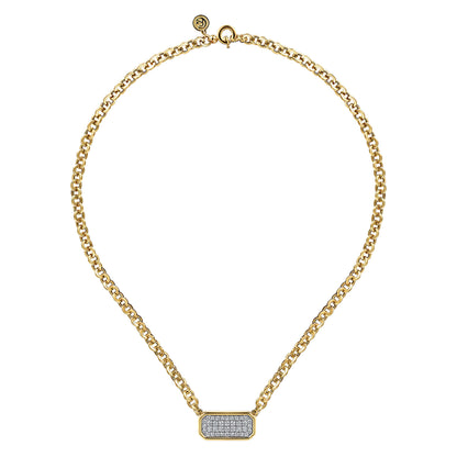 14K Yellow Gold Hollow Tube Link Diamond Necklace