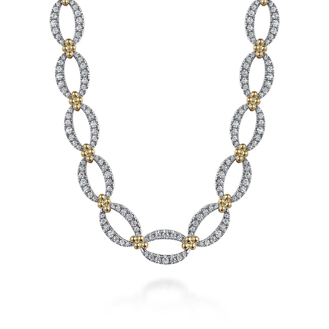 14K Yellow-White Chain Diamond Link Necklace