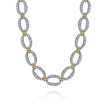14K Yellow-White Chain Diamond Link Necklace